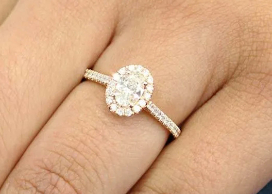 Nhẫn vàng hồng 18K hình bầu dục, Nhẫn đính hôn kim cương 0,50Ct 6,37x4,46x2,79mm