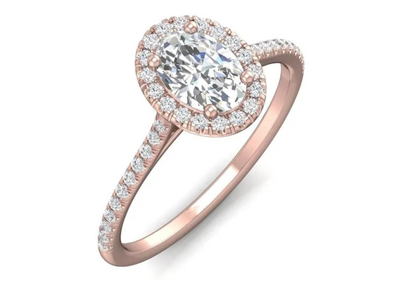 Nhẫn vàng hồng 18K hình bầu dục, Nhẫn đính hôn kim cương 0,50Ct 6,37x4,46x2,79mm