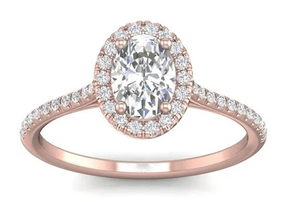 Nhẫn vàng hồng 18K hình bầu dục, Nhẫn đính hôn kim cương 0,50Ct 6,37x4,46x2,79mm