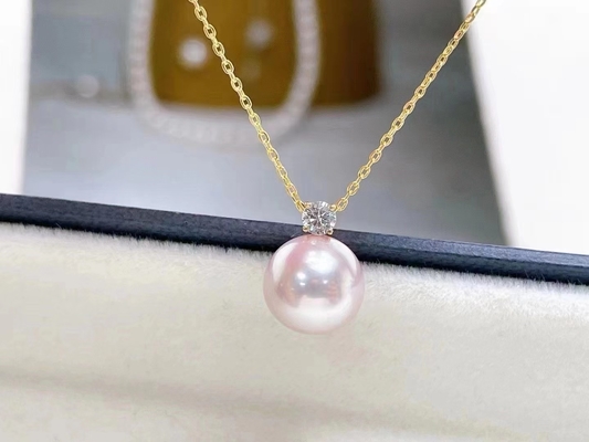Vòng cổ ngọc trai nước ngọt đơn 2ct, vòng cổ đính kim cương 0,03ct
