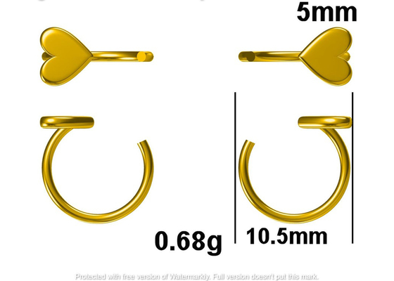 Huggie Hoop Bông tai vàng 9K Hình trái tim nhỏ Dia Bên trong 8mm Bên ngoài 10,5mm