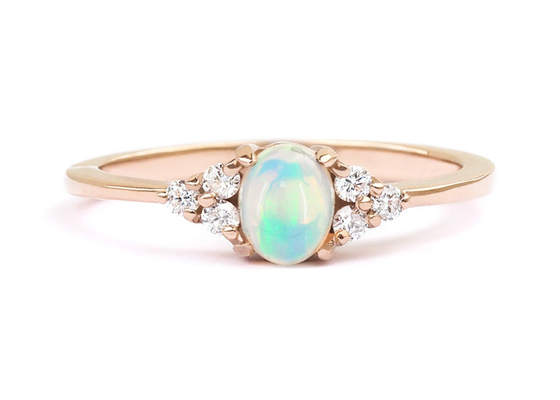 Vòng vàng 9K cắt Cobochon, Vòng đá Opal tự nhiên 0,5ct Kích thước 5 × 7MM