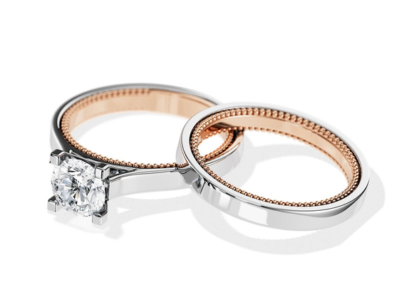 Nhẫn vàng 9K hai tông màu 7,5MM với kim cương Moissanite 1,5ct
