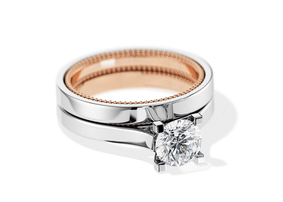 Nhẫn vàng 9K hai tông màu 7,5MM với kim cương Moissanite 1,5ct