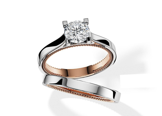 Nhẫn vàng 9K hai tông màu 7,5MM với kim cương Moissanite 1,5ct