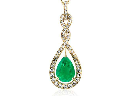 Dây chuyền vàng 14K cắt quả lê với viên kim cương nhỏ màu xanh lục tự nhiên kích thước 6 × 8MM