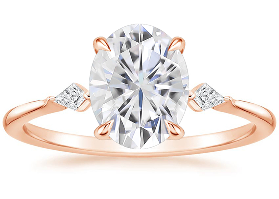 Nhẫn đính hôn Moissanite hình bầu dục bằng vàng hồng 10K Dia OV7 × 9mm 2.1ct