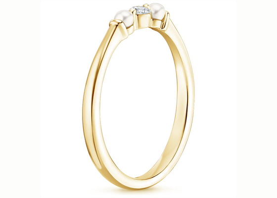 Nhẫn cưới vàng vàng 14K ngọc trai và nhẫn cưới kim cương 2mm Kích thước ODM