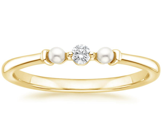 Nhẫn cưới vàng vàng 14K ngọc trai và nhẫn cưới kim cương 2mm Kích thước ODM