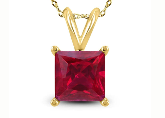 Dây chuyền vàng 14K 7 × 7MM với mặt dây chuyền Ruby 2ct cho sự đính hôn