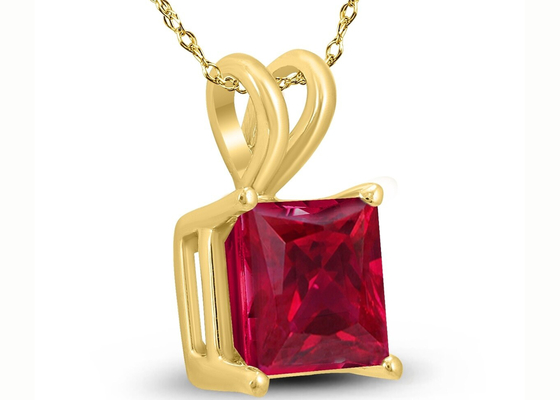 Dây chuyền vàng 14K 7 × 7MM với mặt dây chuyền Ruby 2ct cho sự đính hôn