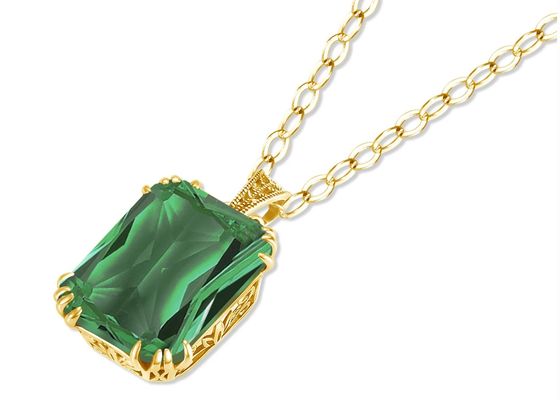 Dây chuyền vàng 14K cổ điển 2,67ct 8 × 10mm với mặt dây chuyền ngọc lục bảo tự nhiên