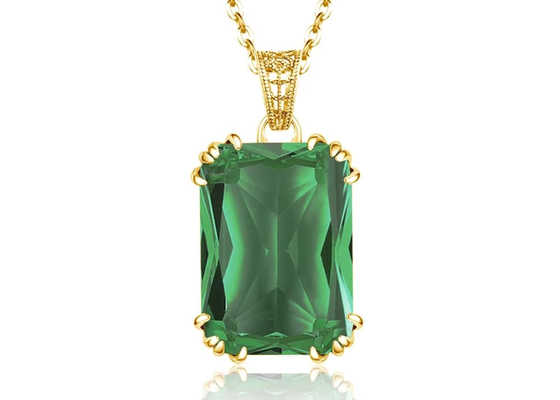 Dây chuyền vàng 14K cổ điển 2,67ct 8 × 10mm với mặt dây chuyền ngọc lục bảo tự nhiên