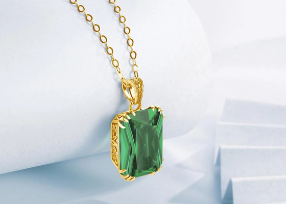 Dây chuyền vàng 14K cổ điển 2,67ct 8 × 10mm với mặt dây chuyền ngọc lục bảo tự nhiên