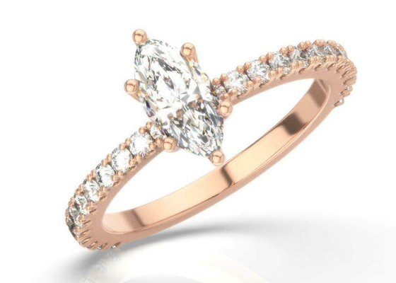 D VS1 Nhẫn vàng hồng 18K 2CT Trọng lượng cắt Marquise để đính hôn