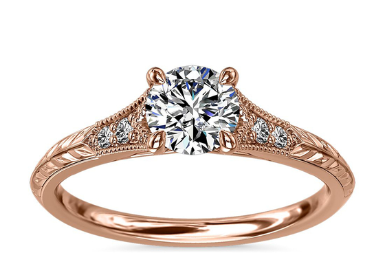 14K Roose Gold Lab Grown Moissanite Ring Dia RD6mm 0.8ct cho đám cưới