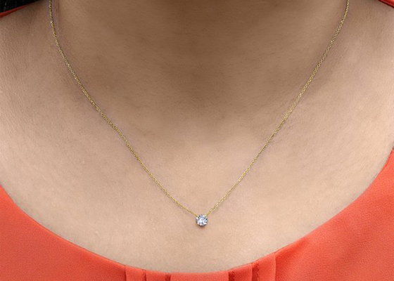 Vòng cổ Solitaire kim cương 4mm 0,23ct, Vòng cổ vàng vàng 14k 4 ngạnh