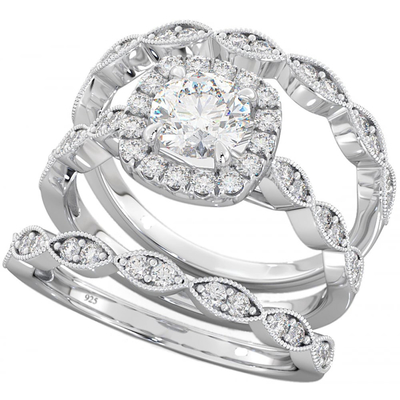 51 cái 0.51CT Halo Kim cương đính hôn Bộ nhẫn Claw Prong Loại cài đặt
