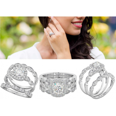 51 cái 0.51CT Halo Kim cương đính hôn Bộ nhẫn Claw Prong Loại cài đặt