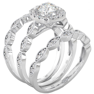51 cái 0.51CT Halo Kim cương đính hôn Bộ nhẫn Claw Prong Loại cài đặt