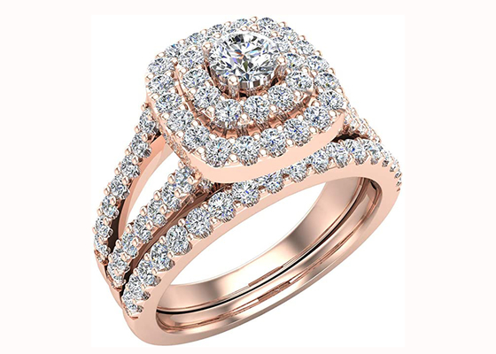 0,79CT 79 cái Nhẫn cưới đính hôn kim cương Đôi ba chiều Phong cách Đệm Hình dạng