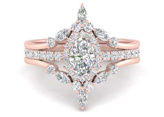 SI1 0,62CT Nhẫn Đính hôn đôi Halo vàng hồng dành cho cô dâu