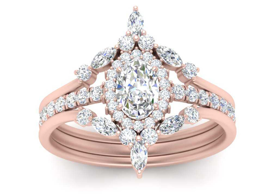 SI1 0,62CT Nhẫn Đính hôn đôi Halo vàng hồng dành cho cô dâu