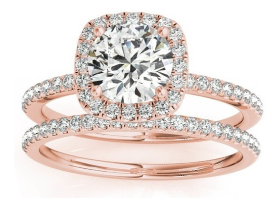 Nhẫn vàng hồng kim cương vuông góc vuông, 0,35CT Nhẫn đính hôn ẩn hào quang ODM